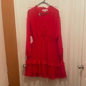 Emma & Michele Red Ruffle Midi Dress